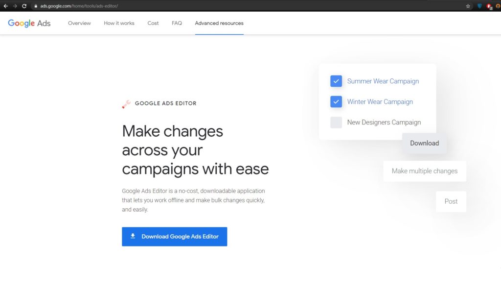 Google Ads Editor Homepage